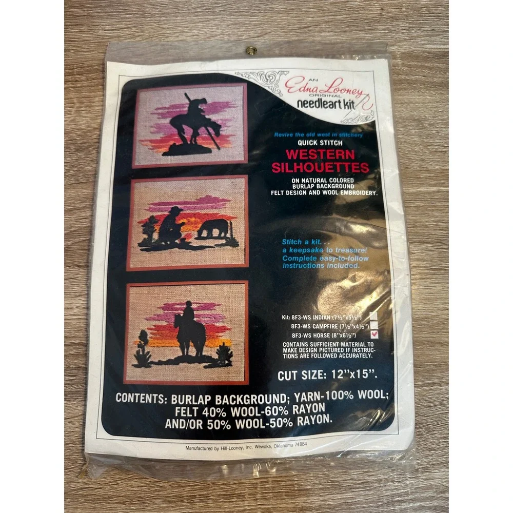 Vintage Edna Looney Needle Art Kit Horse Western Silhouettes Wool 12x15